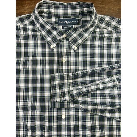 Polo Ralph Lauren Shirt Mens 3XB Green Blue Plaid Button Down Long Sleeve Preppy - Picture 1 of 4